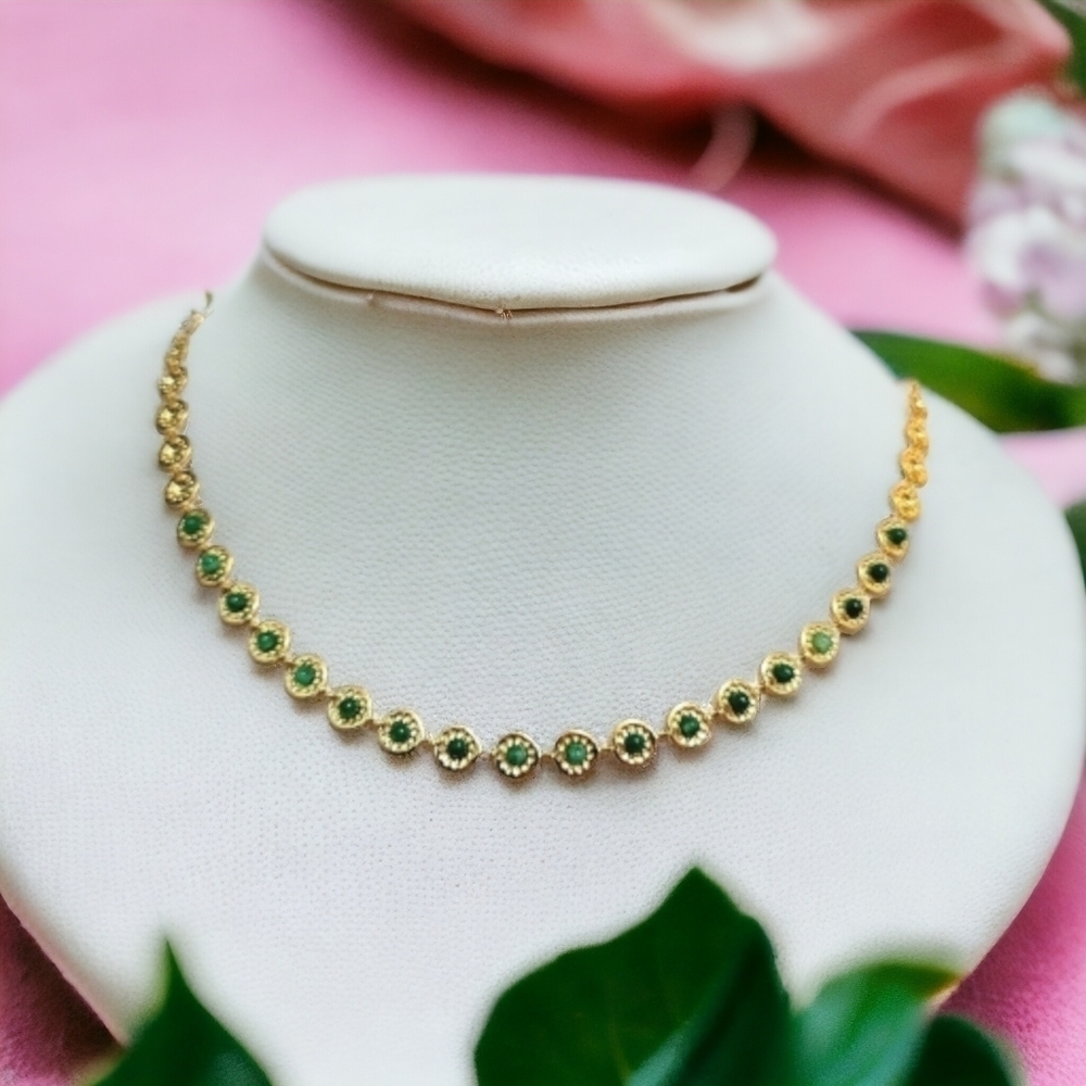 Gold Tone Stainless Steel and Jade Bead Choker Necklace NWT 16-18 Inches